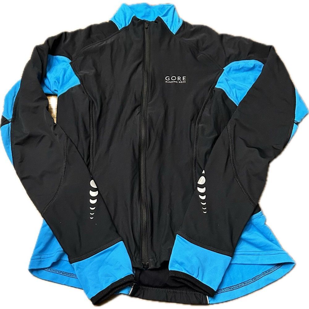 Gore Running Wear Jacket Womens Small Black Blue Full Zip Windstopper Soft Shell